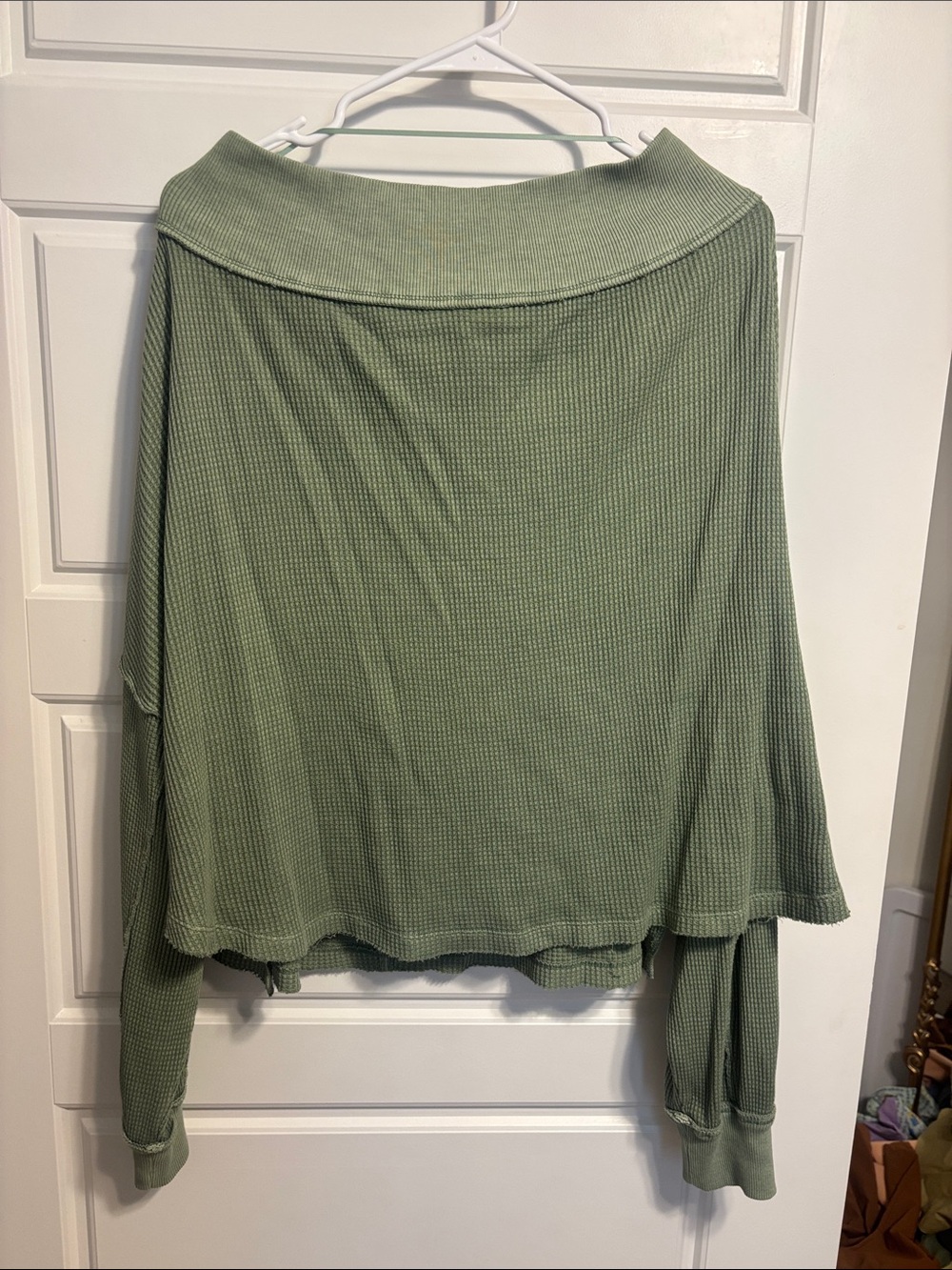 We The Free Sage Green Waffle-Knit Long Sleeve Top nwot